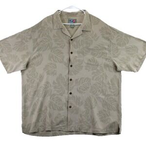 HILO HATTIE Mens 2XL Hawaiian Original Silk Aloha Shirt Tropical Leaf Print